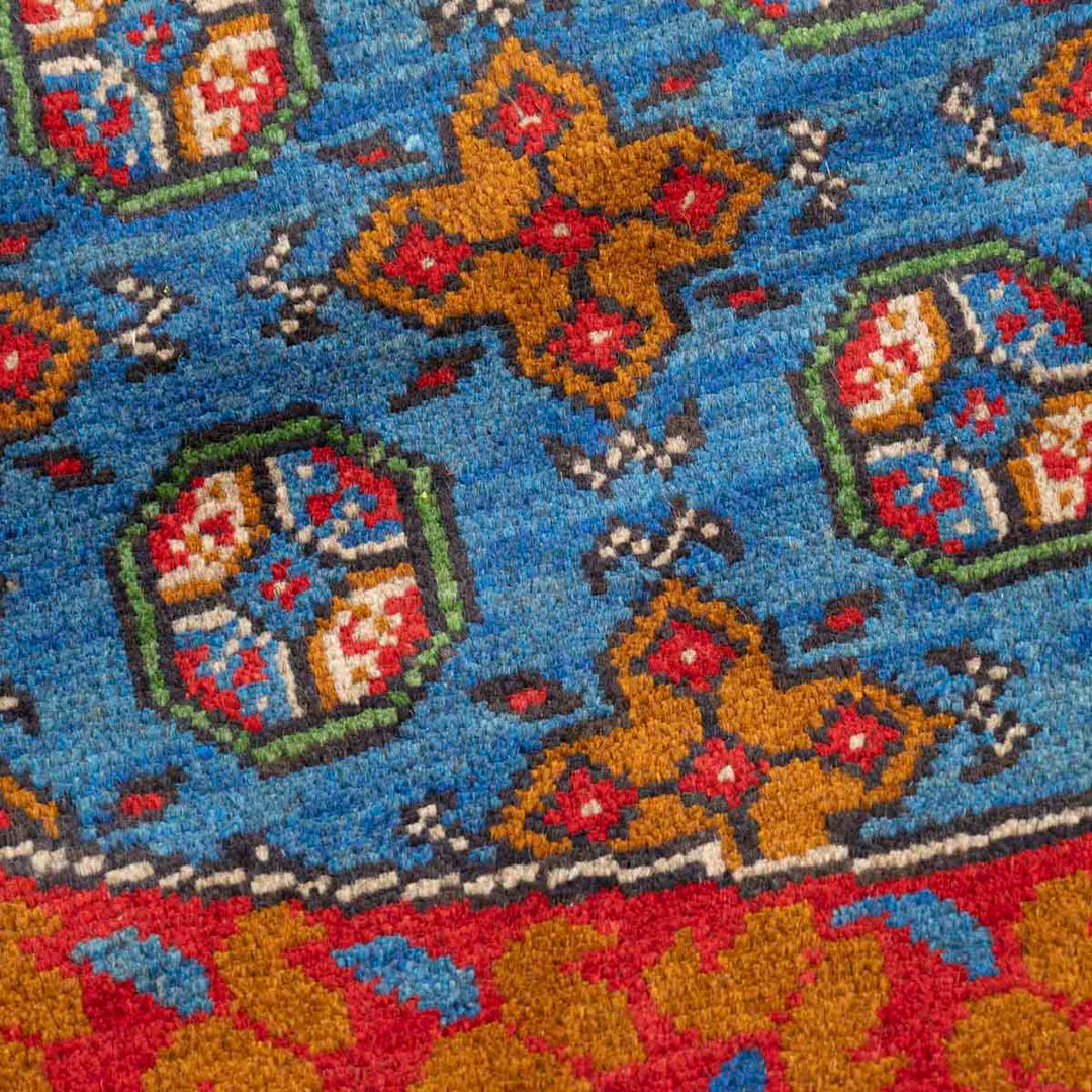 שטיח אפגני בוכרה עגול 00 אדום/כחול 199*197 | Bokhara Rug