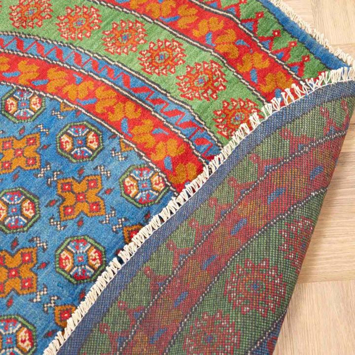 שטיח אפגני בוכרה עגול 00 אדום/כחול 199*197 | Bokhara Rug