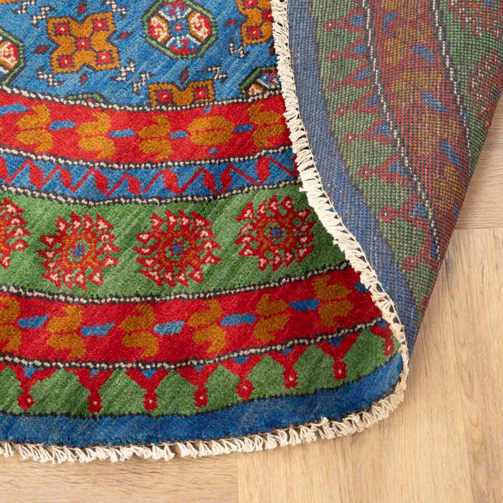 שטיח אפגני בוכרה עגול 00 אדום/כחול 199*197 | Bokhara Rug