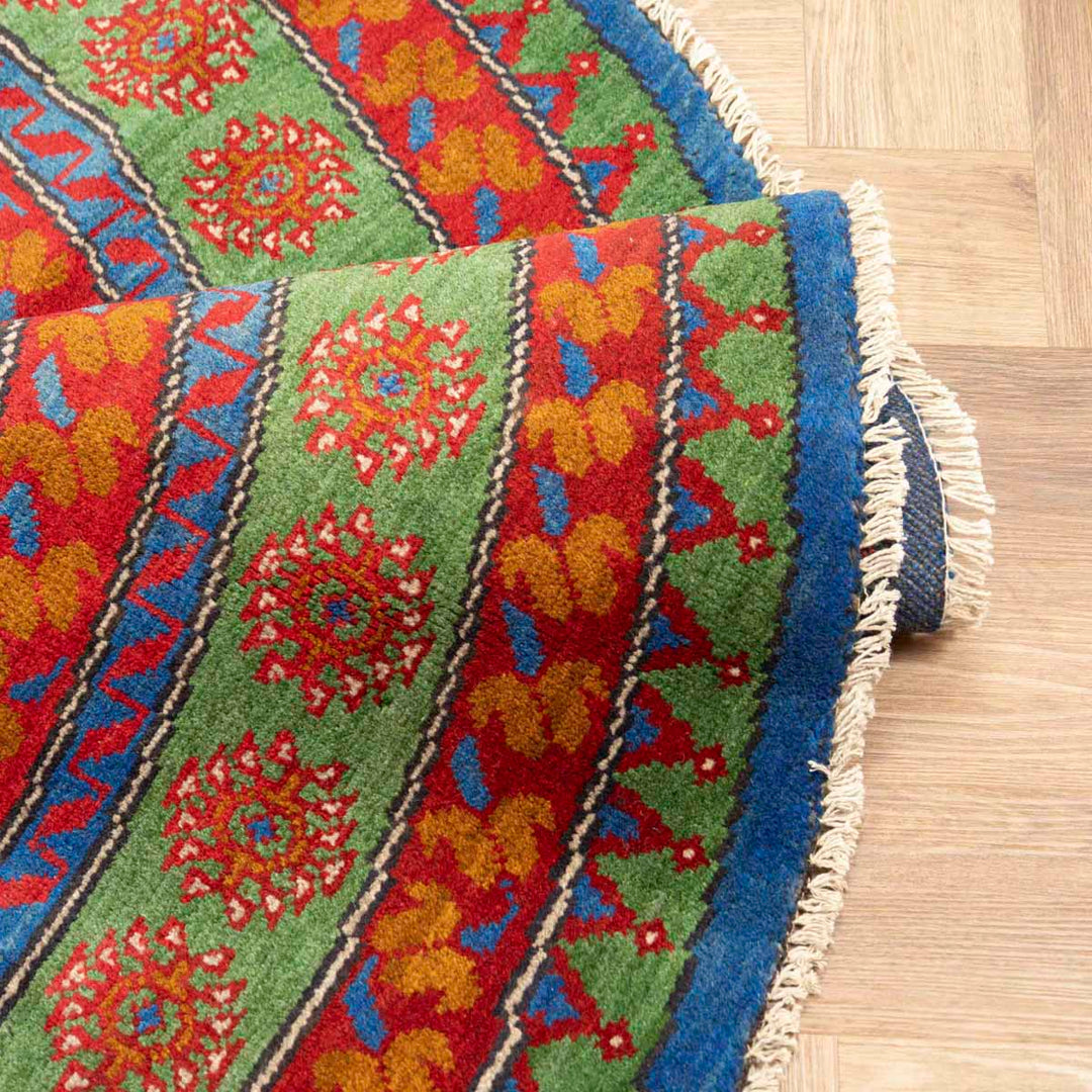 שטיח אפגני בוכרה עגול 00 אדום/כחול 199*197 | Bokhara Rug