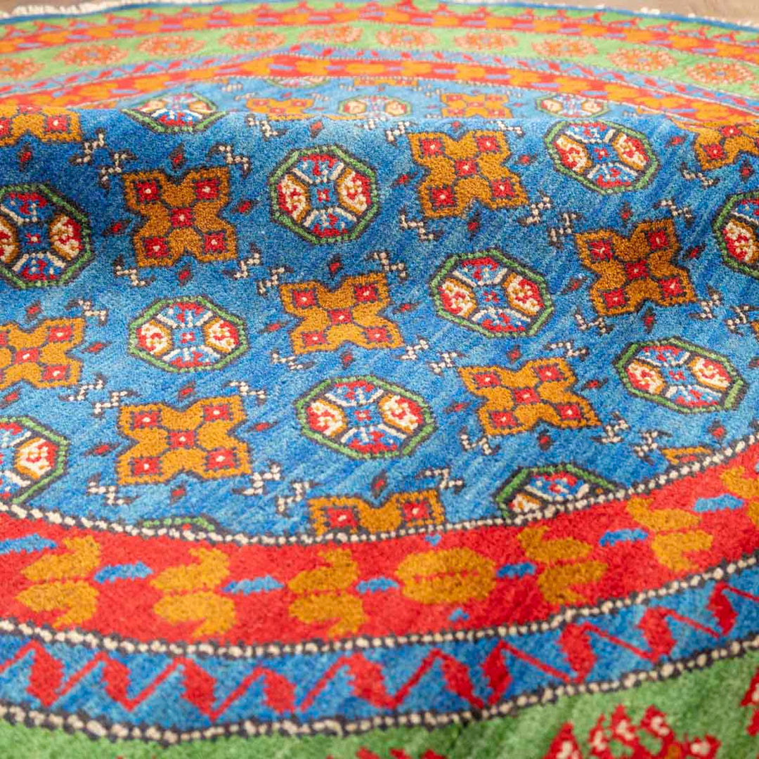 שטיח אפגני בוכרה עגול 00 אדום/כחול 199*197 | Bokhara Rug