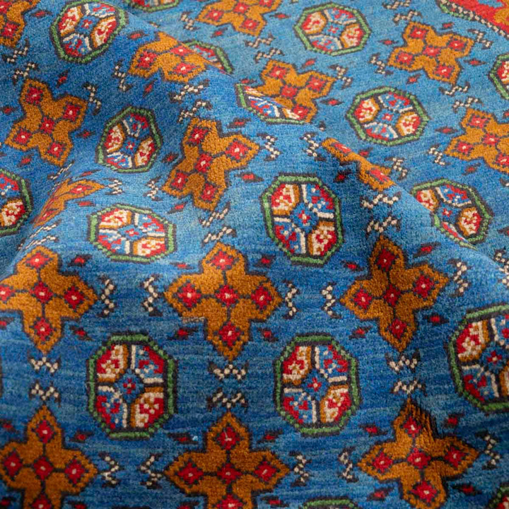 שטיח אפגני בוכרה עגול 00 אדום/כחול 199*197 | Bokhara Rug