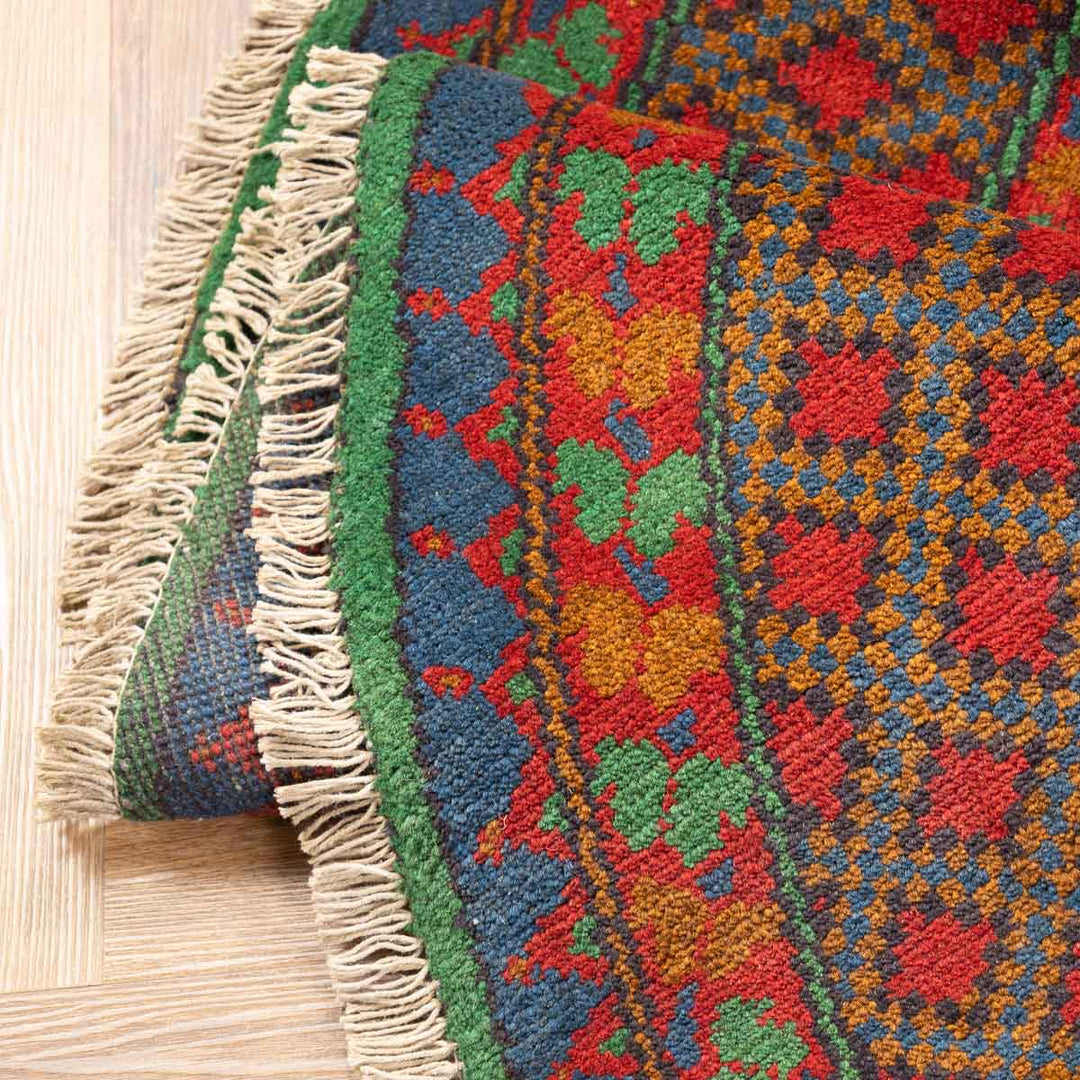 שטיח אפגני בוכרה עגול 00 אדום/כחול 145*143 | Bokhara Rug