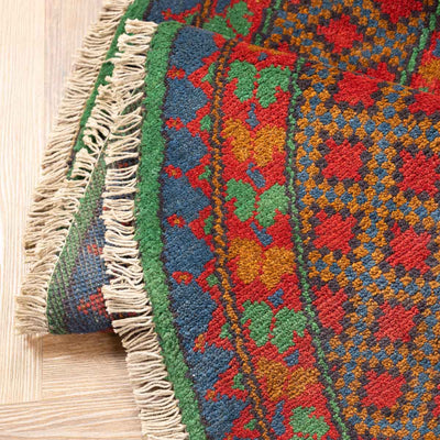 שטיח אפגני בוכרה עגול 00 אדום/כחול 145*143 | Bokhara Rug