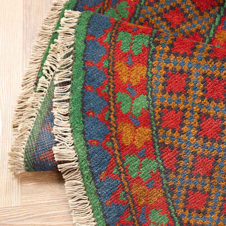 שטיח אפגני בוכרה עגול 00 אדום/כחול 145*143 | Bokhara Rug