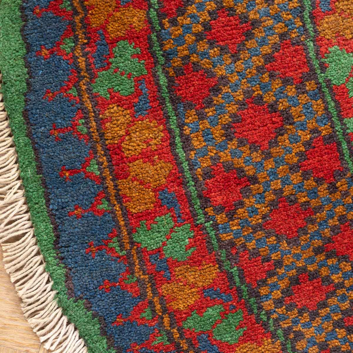 שטיח אפגני בוכרה עגול 00 אדום/כחול 145*143 | Bokhara Rug