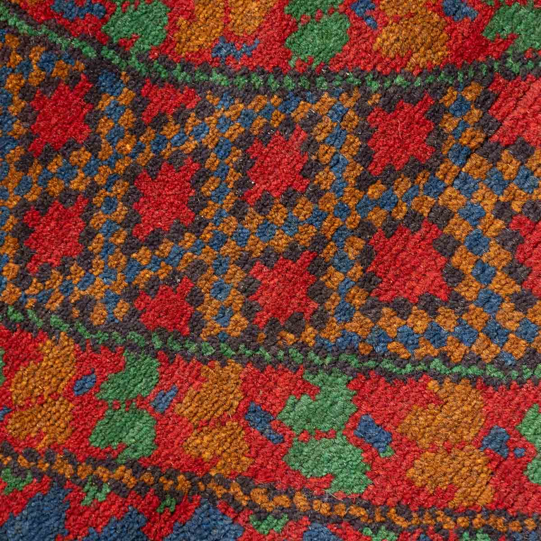 שטיח אפגני בוכרה עגול 00 אדום/כחול 145*143 | Bokhara Rug