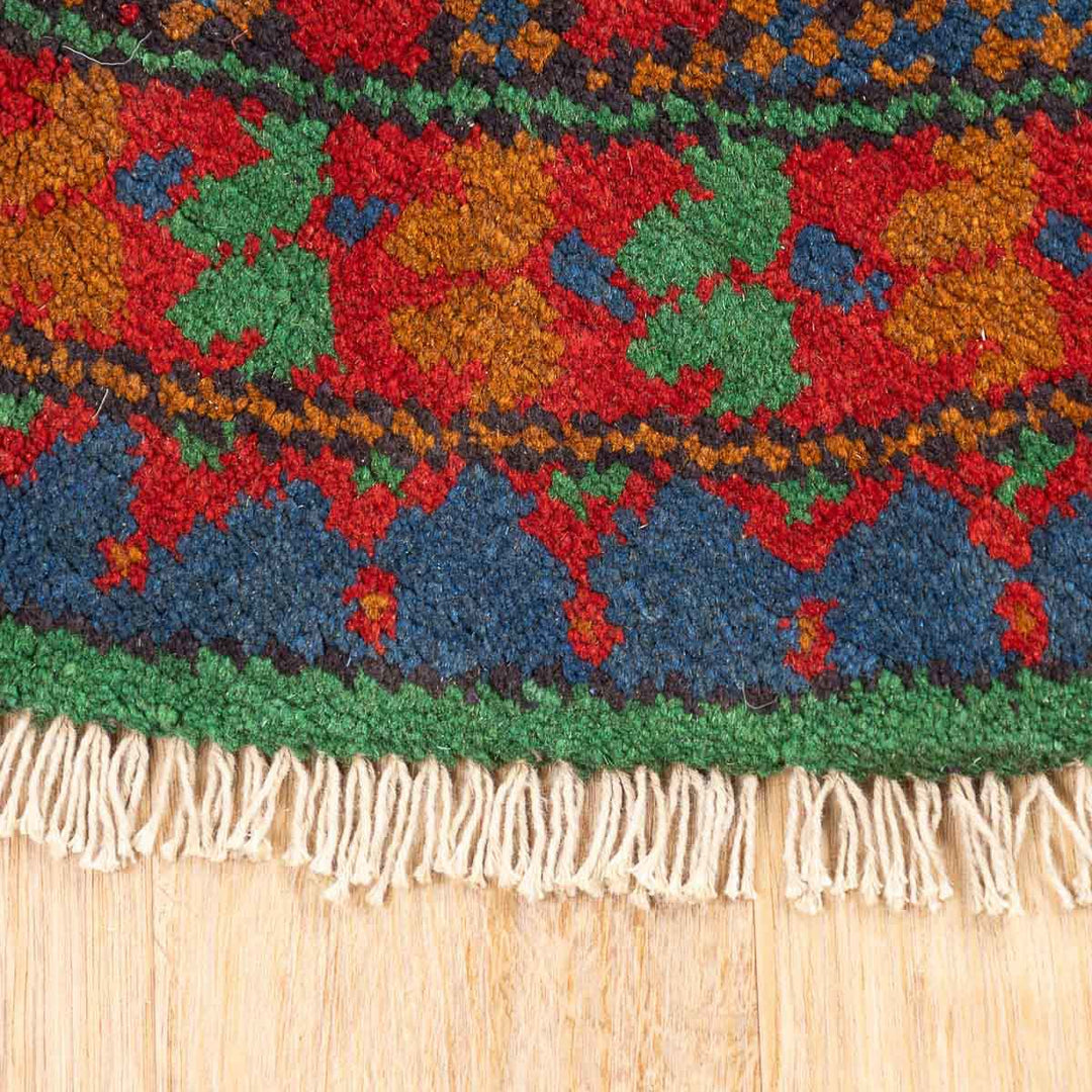 שטיח אפגני בוכרה עגול 00 אדום/כחול 145*143 | Bokhara Rug