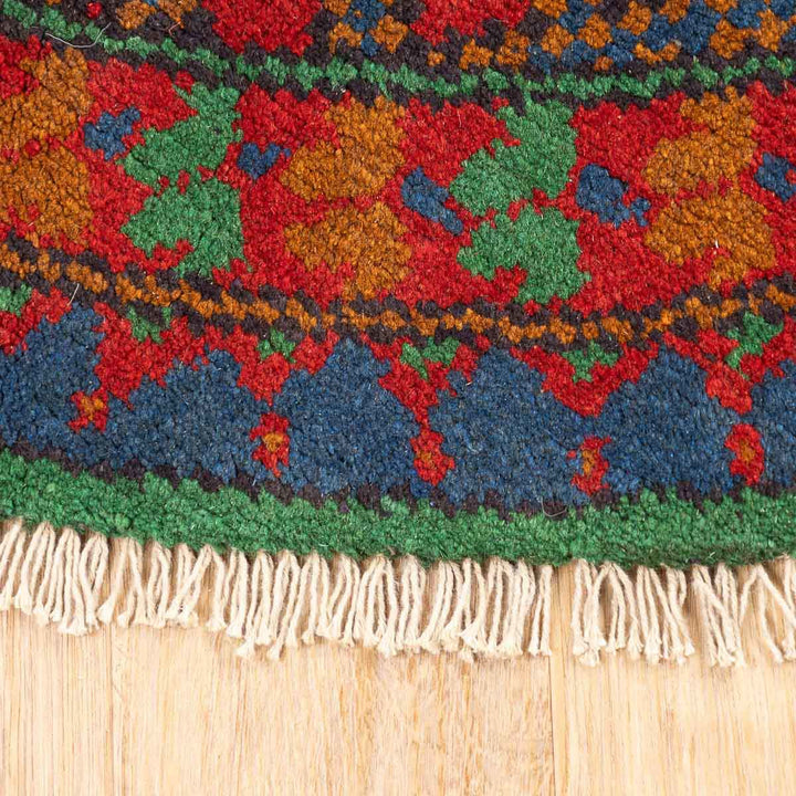 שטיח אפגני בוכרה עגול 00 אדום/כחול 145*143 | Bokhara Rug