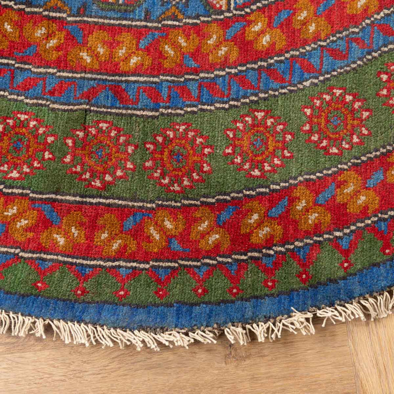 שטיח אפגני בוכרה עגול 00 אדום/כחול 195*201 | Bokhara Rug