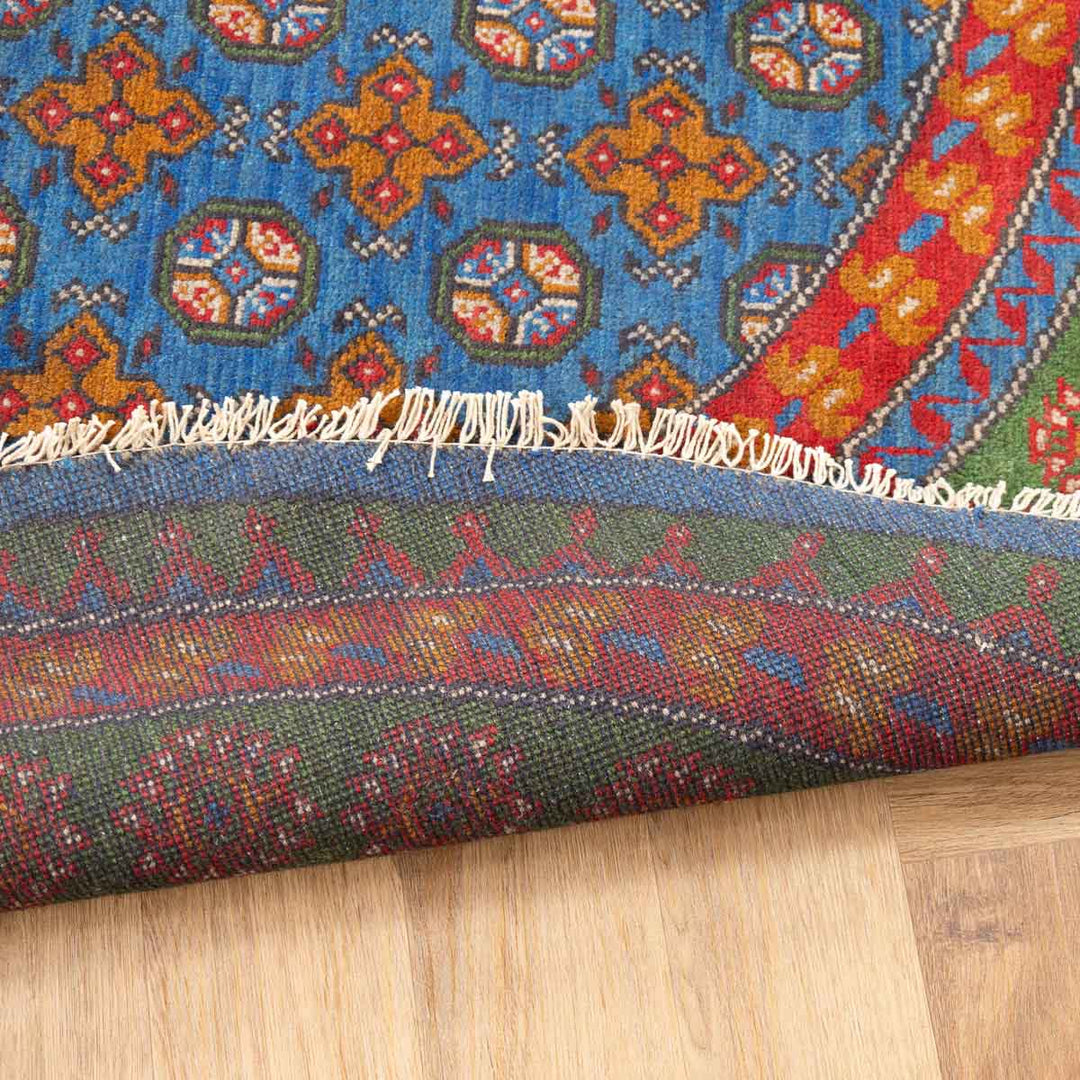 שטיח אפגני בוכרה עגול 00 אדום/כחול 195*201 | Bokhara Rug