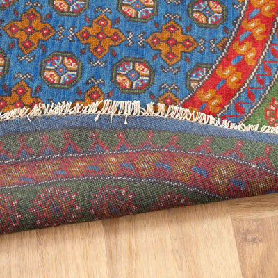 שטיח אפגני בוכרה עגול 00 אדום/כחול 195*201 | Bokhara Rug