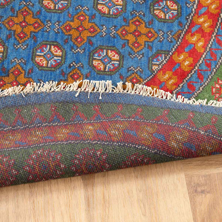 שטיח אפגני בוכרה עגול 00 אדום/כחול 195*201 | Bokhara Rug