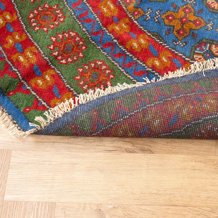 שטיח אפגני בוכרה עגול 00 אדום/כחול 195*201 | Bokhara Rug