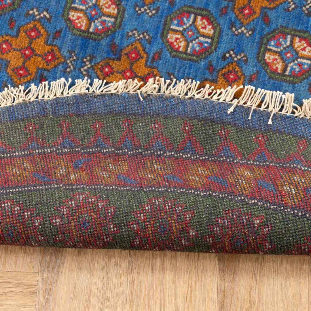 שטיח אפגני בוכרה עגול 00 אדום/כחול 195*201 | Bokhara Rug