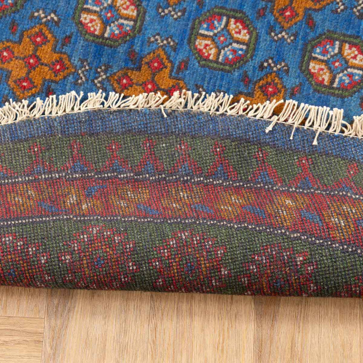 שטיח אפגני בוכרה עגול 00 אדום/כחול 195*201 | Bokhara Rug