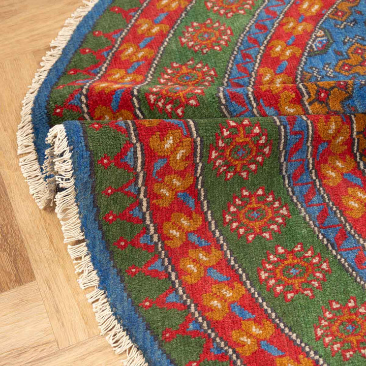 שטיח אפגני בוכרה עגול 00 אדום/כחול 195*201 | Bokhara Rug