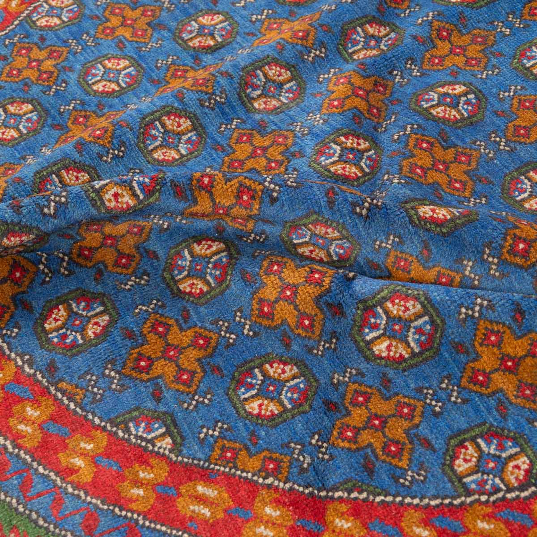 שטיח אפגני בוכרה עגול 00 אדום/כחול 195*201 | Bokhara Rug