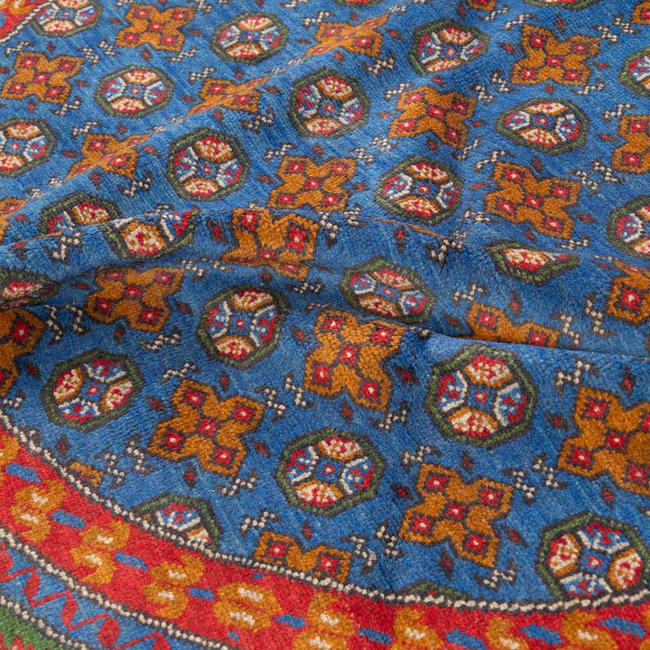 שטיח אפגני בוכרה עגול 00 אדום/כחול 195*201 | Bokhara Rug