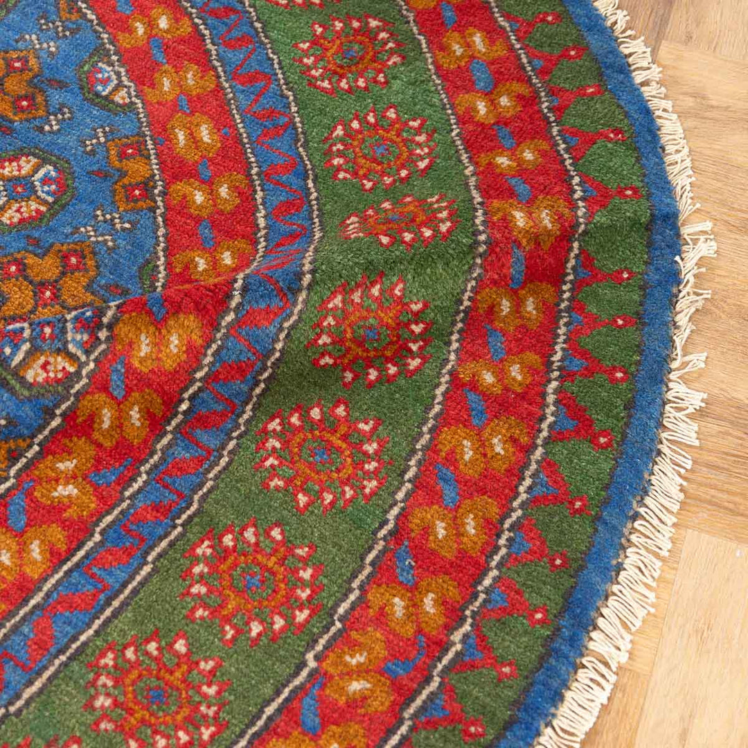 שטיח אפגני בוכרה עגול 00 אדום/כחול 195*201 | Bokhara Rug