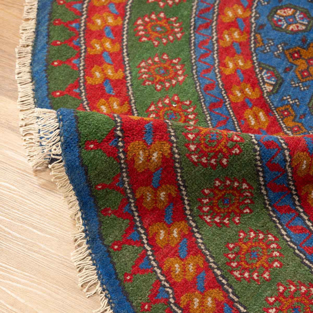 שטיח אפגני בוכרה עגול 00 אדום/כחול 195*201 | Bokhara Rug