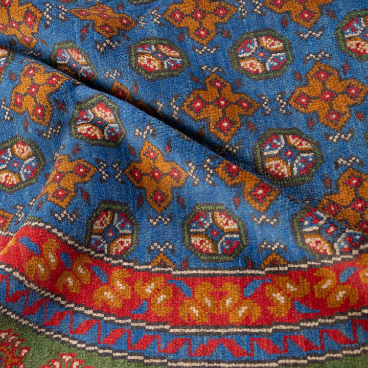 שטיח אפגני בוכרה עגול 00 אדום/כחול 195*201 | Bokhara Rug