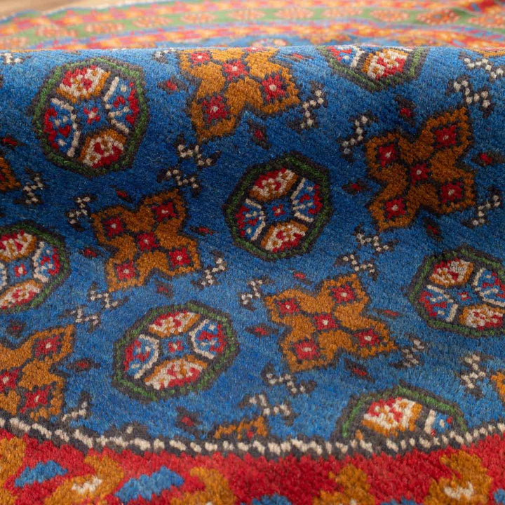 שטיח אפגני בוכרה עגול 00 אדום/כחול 195*201 | Bokhara Rug