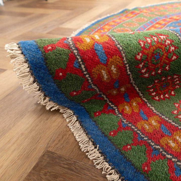 שטיח אפגני בוכרה עגול 00 אדום/כחול 195*201 | Bokhara Rug