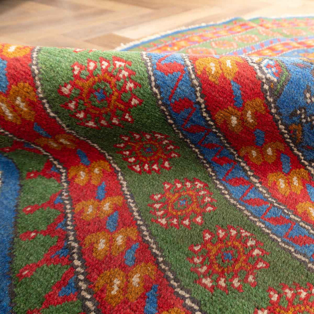 שטיח אפגני בוכרה עגול 00 אדום/כחול 195*201 | Bokhara Rug