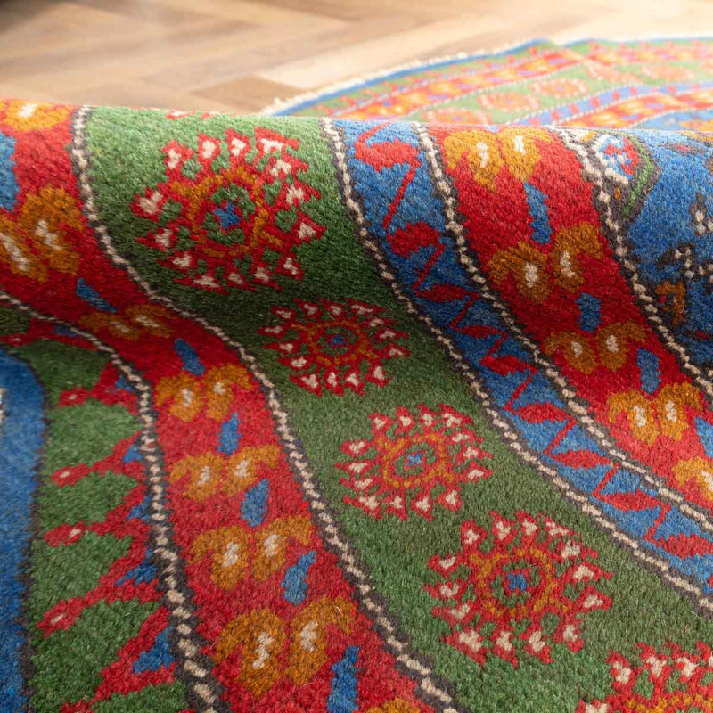 שטיח אפגני בוכרה עגול 00 אדום/כחול 195*201 | Bokhara Rug