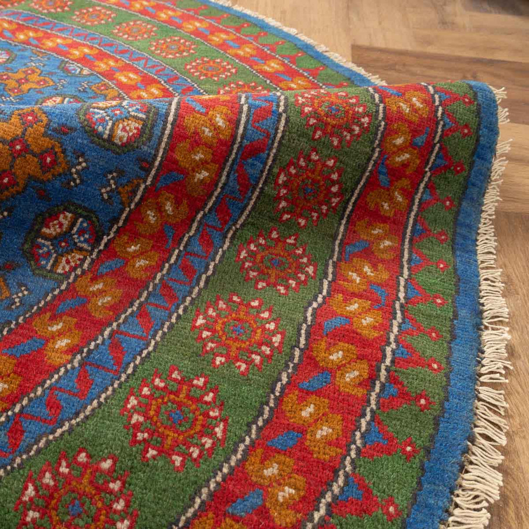 שטיח אפגני בוכרה עגול 00 אדום/כחול 195*201 | Bokhara Rug