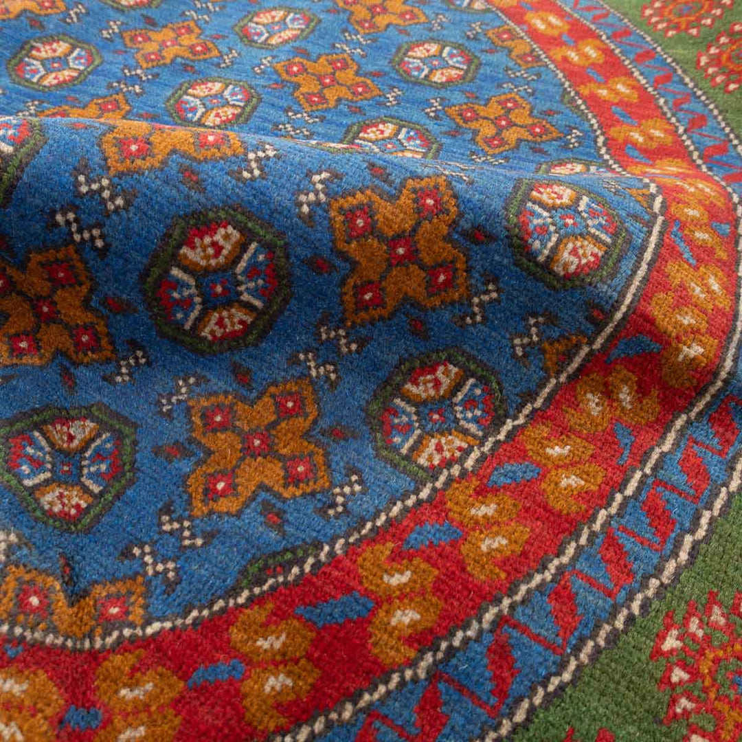 שטיח אפגני בוכרה עגול 00 אדום/כחול 195*201 | Bokhara Rug