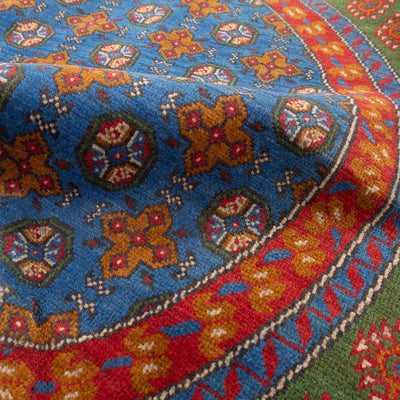 שטיח אפגני בוכרה עגול 00 אדום/כחול 195*201 | Bokhara Rug