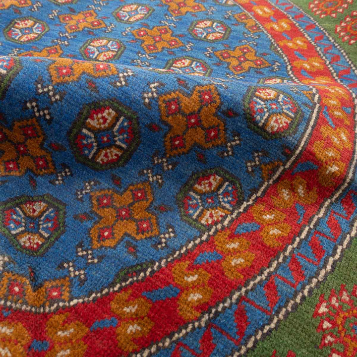 שטיח אפגני בוכרה עגול 00 אדום/כחול 195*201 | Bokhara Rug