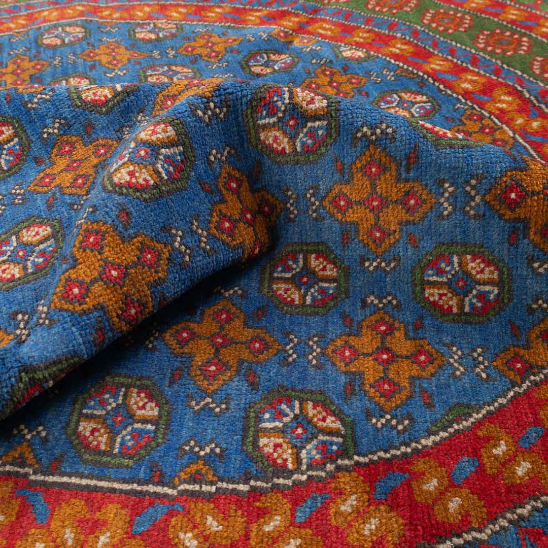 שטיח אפגני בוכרה עגול 00 אדום/כחול 195*201 | Bokhara Rug