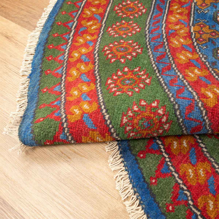 שטיח אפגני בוכרה עגול 00 אדום/כחול 195*201 | Bokhara Rug