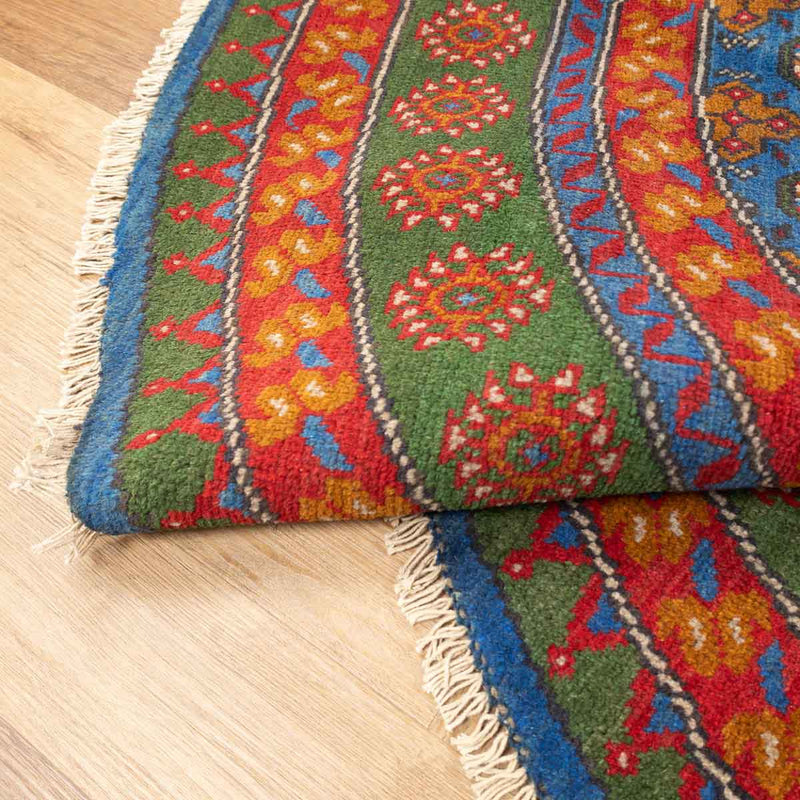 שטיח אפגני בוכרה עגול 00 אדום/כחול 195*201 | Bokhara Rug