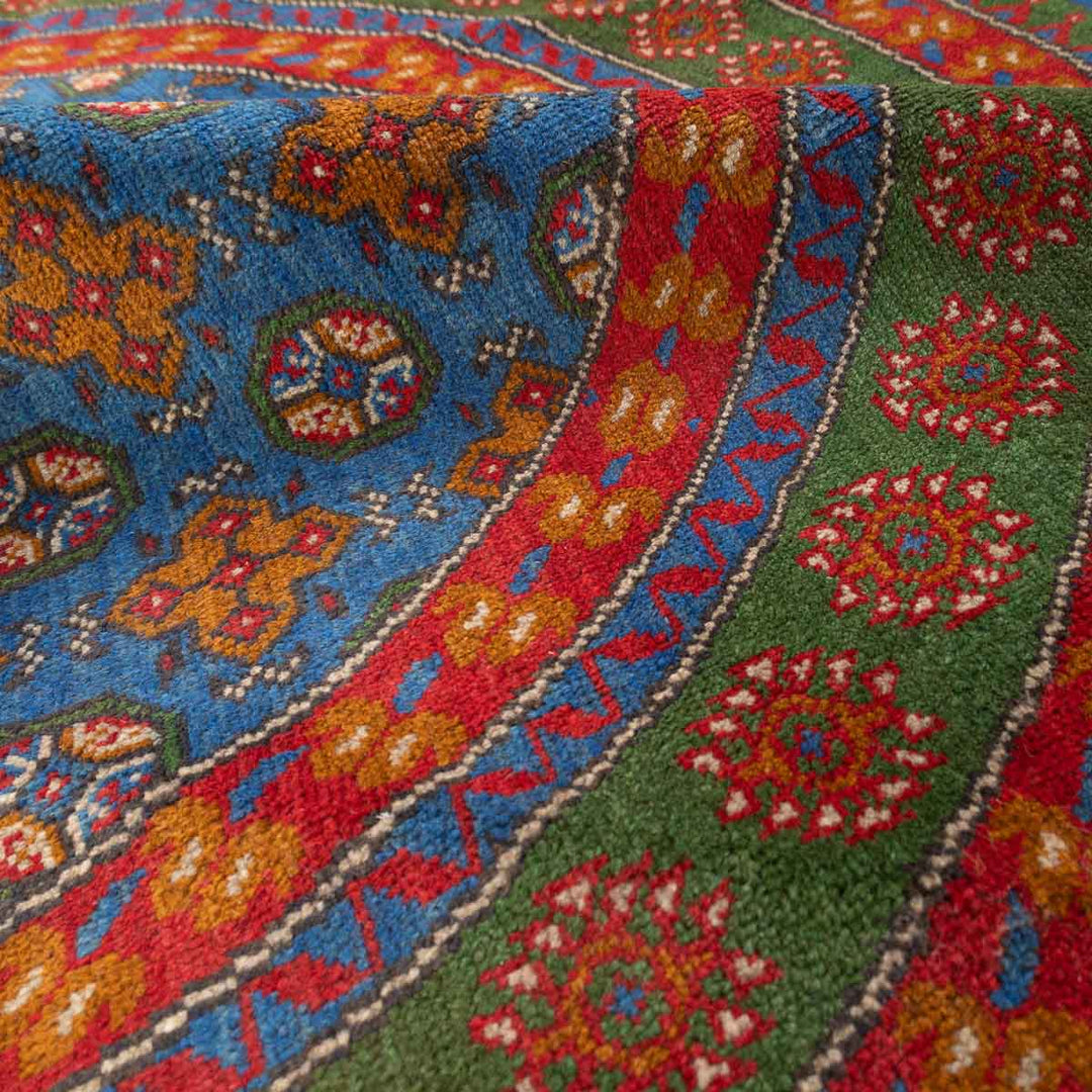 שטיח אפגני בוכרה עגול 00 אדום/כחול 195*201 | Bokhara Rug