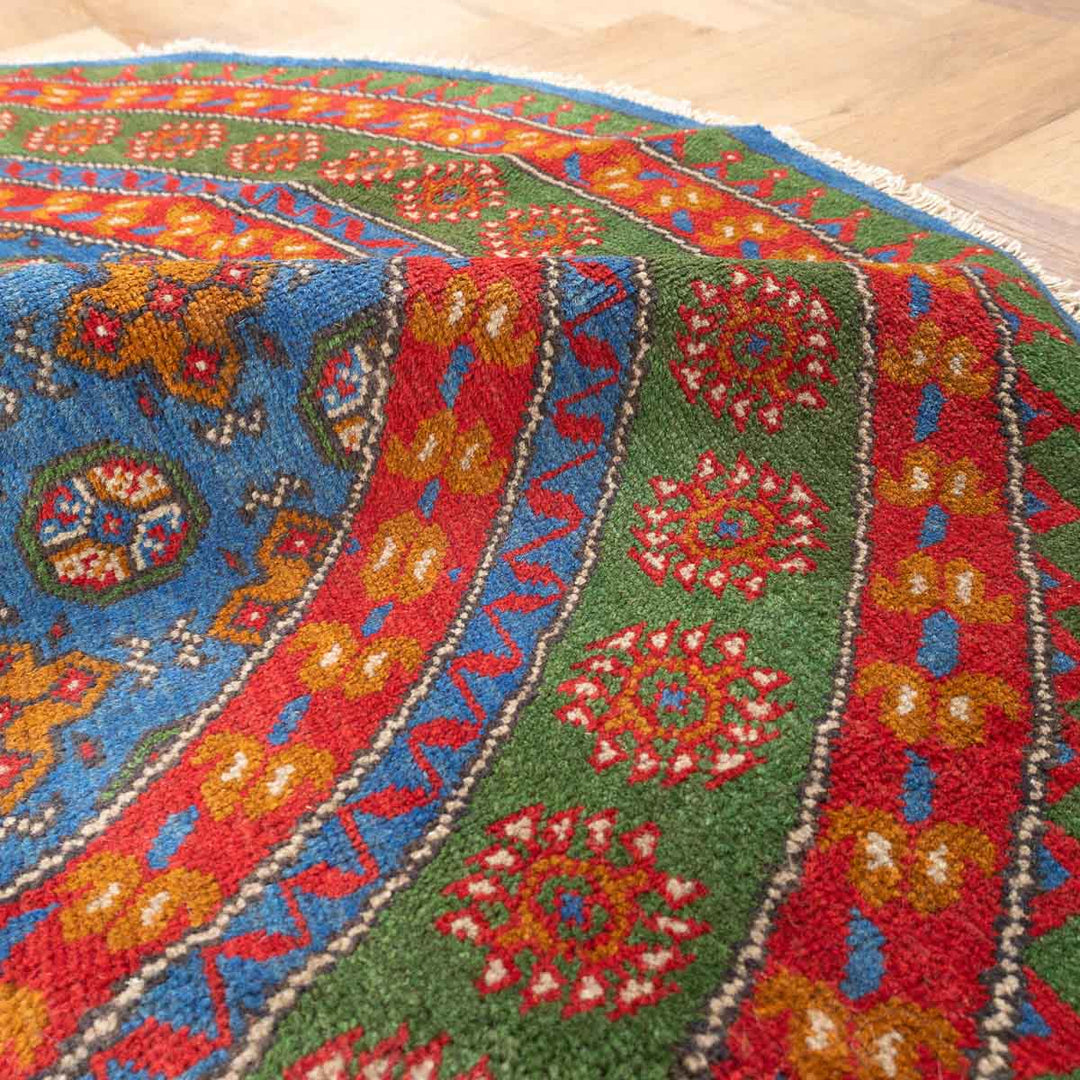 שטיח אפגני בוכרה עגול 00 אדום/כחול 195*201 | Bokhara Rug