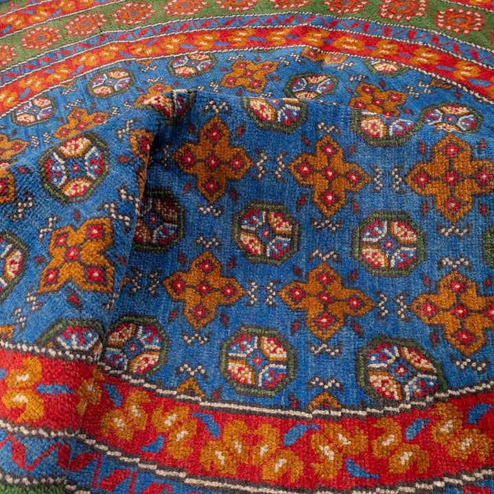 שטיח אפגני בוכרה עגול 00 אדום/כחול 195*201 | Bokhara Rug