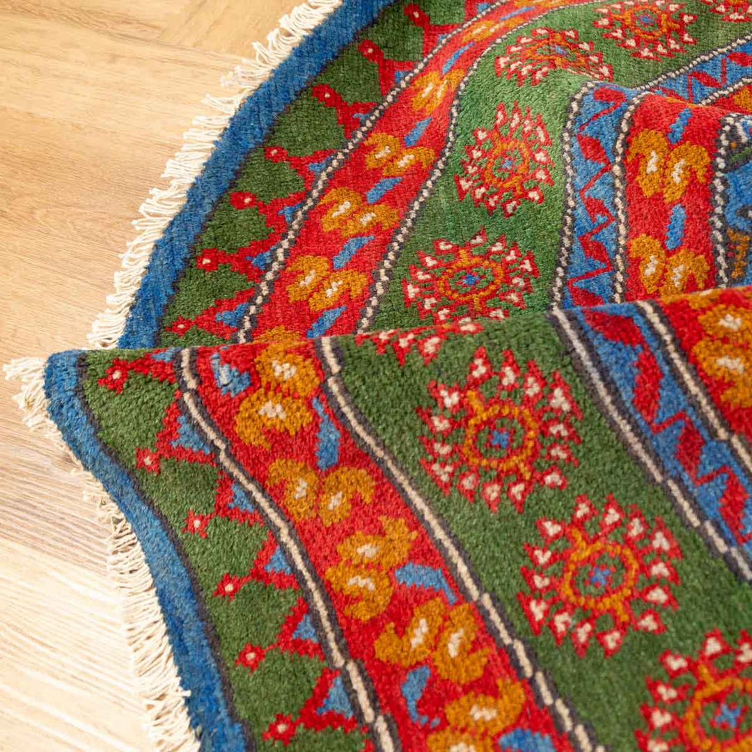 שטיח אפגני בוכרה עגול 00 אדום/כחול 195*201 | Bokhara Rug