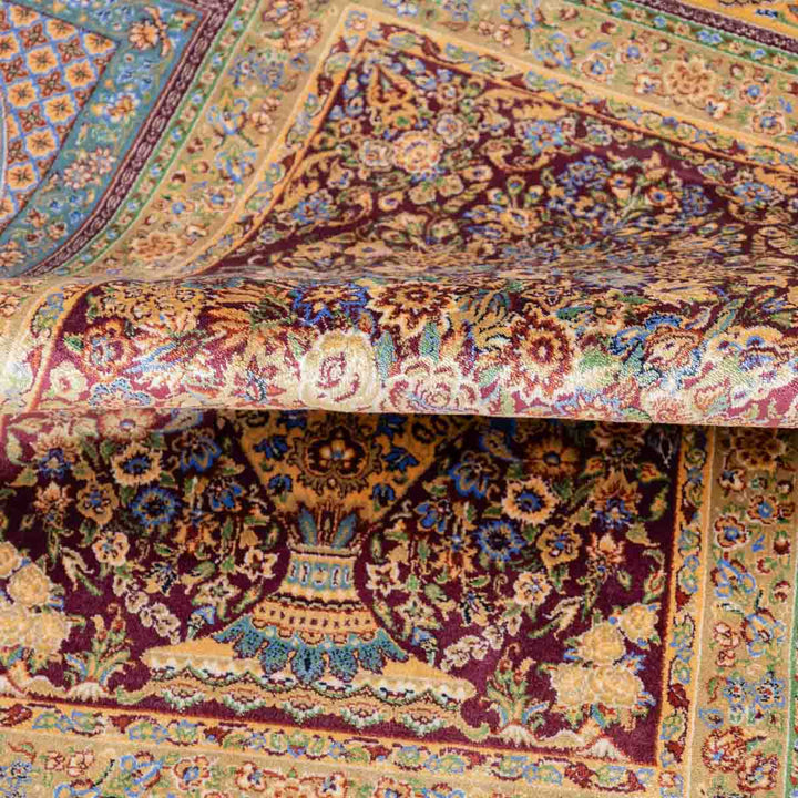 שטיח קום משי ירוק 14 צבעוני | QOM