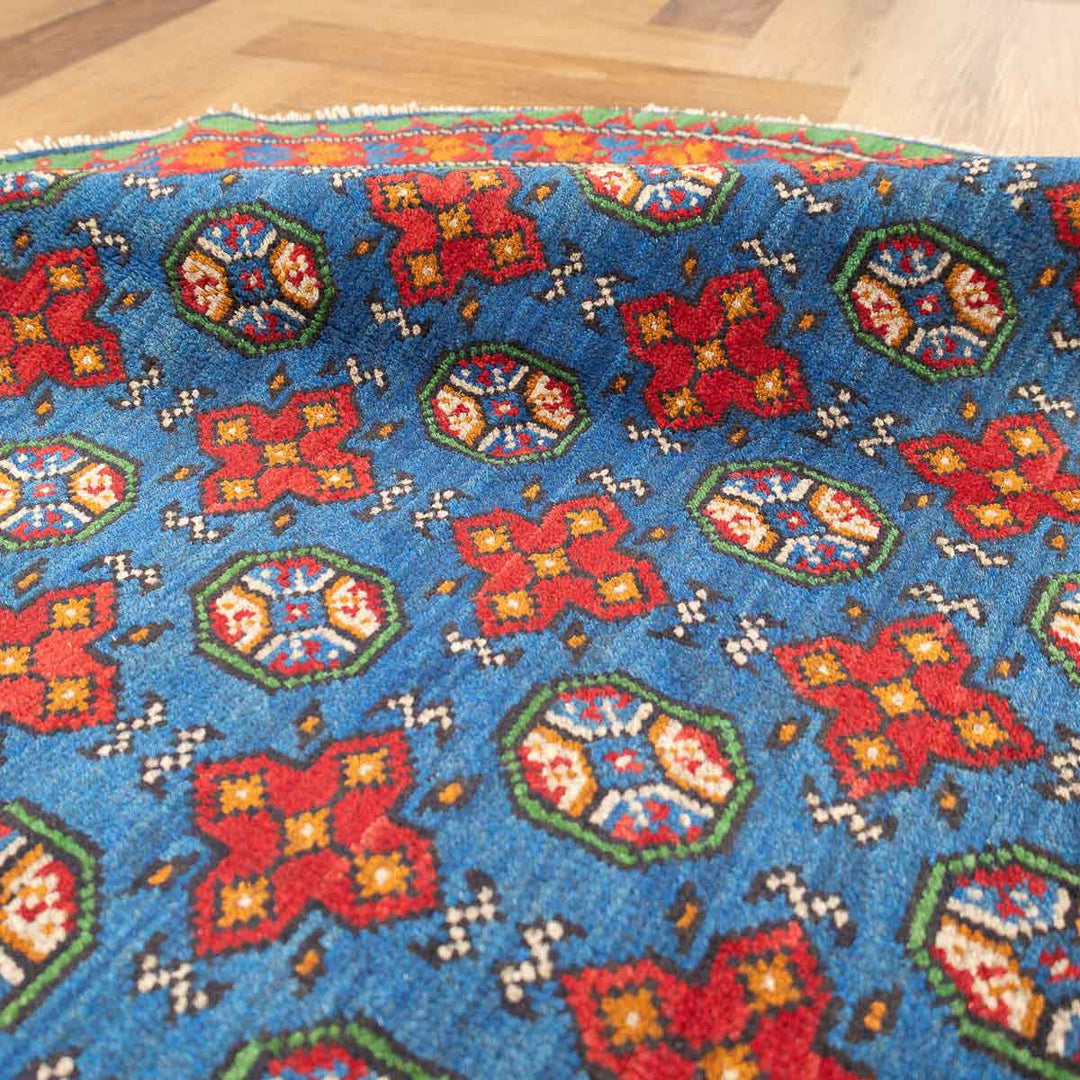 שטיח אפגני בוכרה עגול 00 אדום/כחול 150*146 | Bokhara Rug