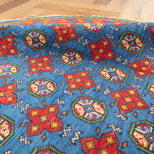 שטיח אפגני בוכרה עגול 00 אדום/כחול 150*146 | Bokhara Rug