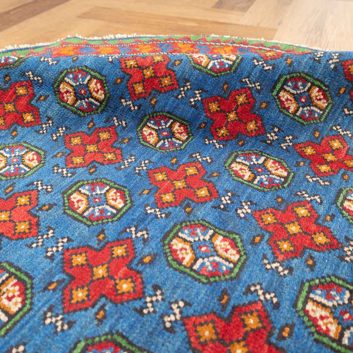 שטיח אפגני בוכרה עגול 00 אדום/כחול 150*146 | Bokhara Rug