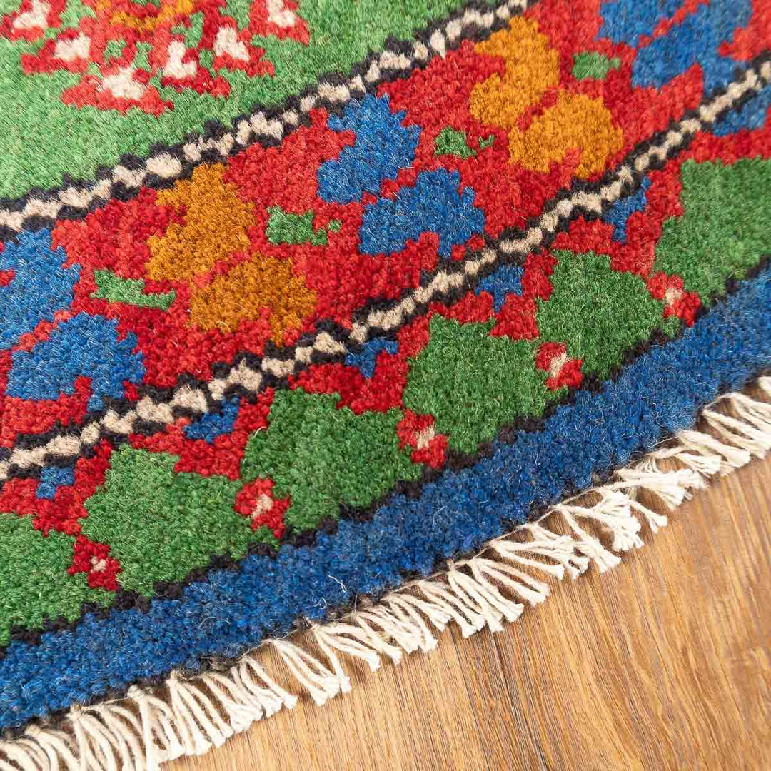 שטיח אפגני בוכרה עגול 00 אדום/כחול 150*146 | Bokhara Rug