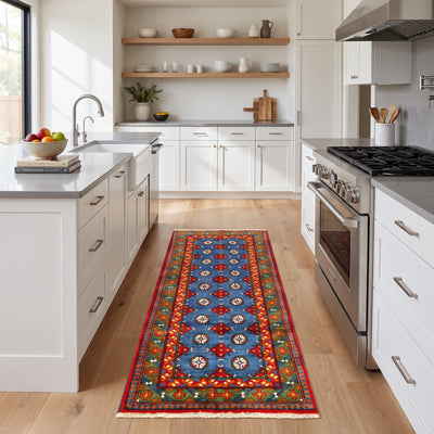 שטיח  אפגני בוכרה 00 כחול 202*83 | Bokhara Rug, Clear Sunny Day, styled props.