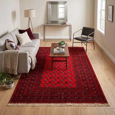 שטיח אפגני בוכרה 00 אדום 240*162 | Bokhara Rug, Clear Sunny Day, styled props.