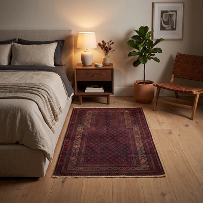 שטיח בלוץ' פרסי אדום 150*90 | Baluch, Cozy Evening Mood, styled props.