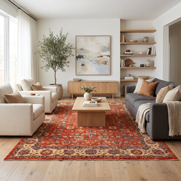 שטיח אושק סראפי 00 צבעוני 448*346 | Oushak Serapi, Dreamy Morning Glow, styled props.